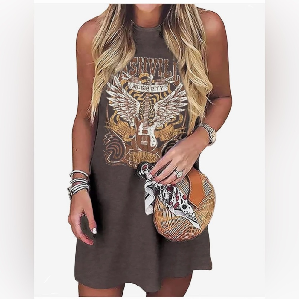 NEW Women’s Nashville Music City Retro Western Graphic Bodycon Mini Dress